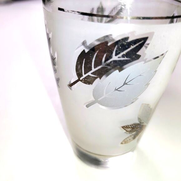 Set 6 Libbey Frosted Silver Leaf Glasses 12 Oz 5.5 Inches Tall Vintage - Picture 3 of 3